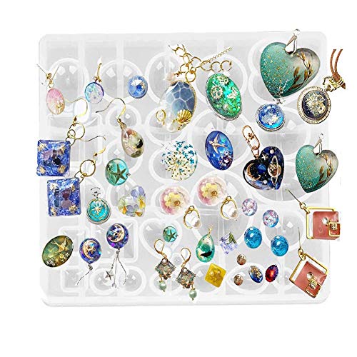 30 Pcs 5 Styles Pendant Trays Molds- Round & Square & Heart & Teardrop & Oval,1 Pcs Silicone Jewelry Casting Molds Jewelry Silicone Mold for Jewelry Making DIY Craft