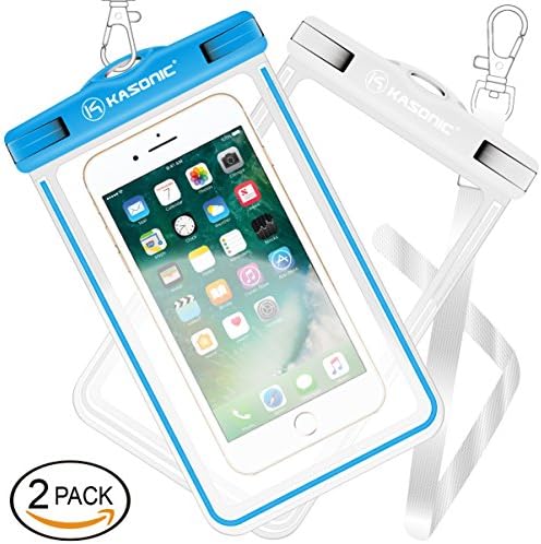 Waterproof case, Kasonic Universal Waterproof Bag Pouch, Clear Sensitive Touch Screen, for iPhone 7/6/6S Plus/5/5s/5c Galaxy S7/S7 Edge/S6/S5/S4 Note 4/3 LG G5/G3 (White &amp; Blue)