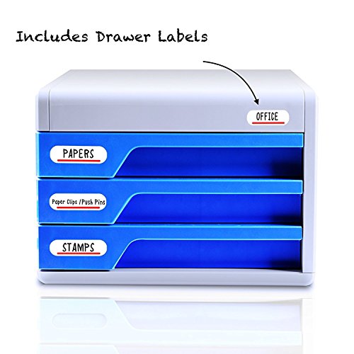 Locking Drawer Cabinet Desk Organizer - Filing & Organizing Paper Documents, Tools, Kids Craft Supplies - Home Office Desktop File Storage Box w/3 Lock Drawers - SereneLife - Thumbnail 4