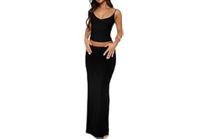 LYBIOGS Two Piece Skirt Set for Women - Sexy 2 Pc Sleeveless Spaghetti Strap Pleated Tank Top Maxi Long Skirts Sets
