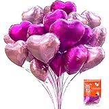 20pcs Hot Pink and Pink Heart Foil Balloons Mylar