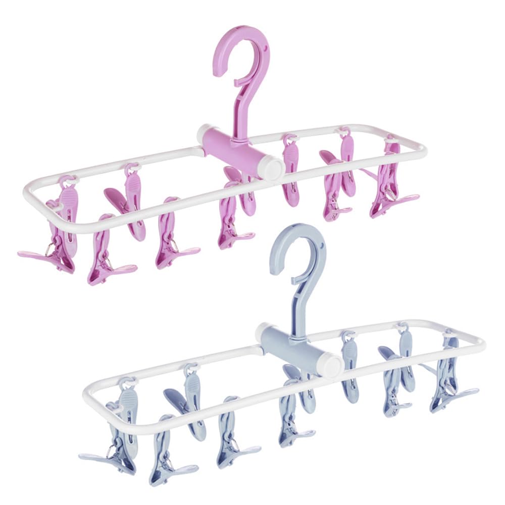HKzzy 2 Pack Portable Folding Drip Hanger Travel Clip Socks Clothes Underwear Laundry Hanger Drying Rack with 12 Clips