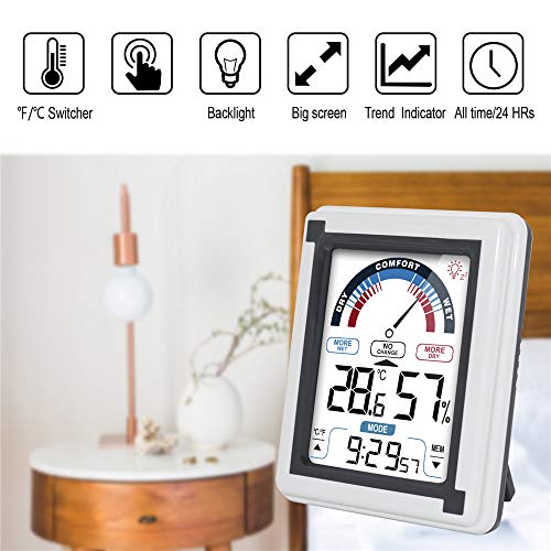 Indoor Thermometer Monitor Intelligent Wireless Precise Detection Indoor Hygrometer Thermometer Touch Screen Monitor for Kitchen Home Restaurants (gray) - Thumbnail 2