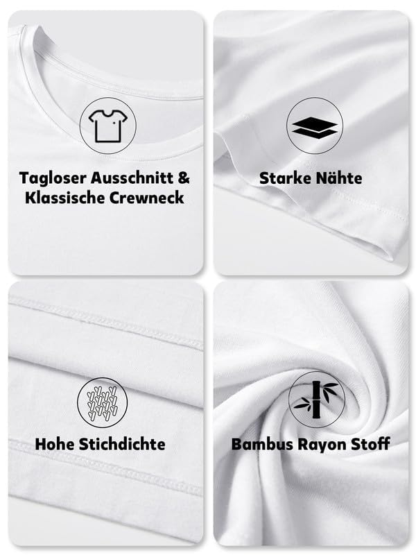 COLORFULLEAF 3/5er Pack Bambus Rundhals T-Shirt Herren Stretch Unterziehshirt Männer Einfarbig Business Arbeitstshirts(Weiß,L) 6
