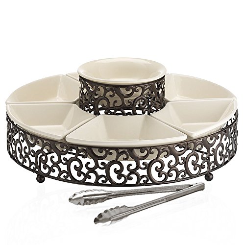 Elegant 7 Section Chips and Dip Serving Platter, Ceramic and Pressed