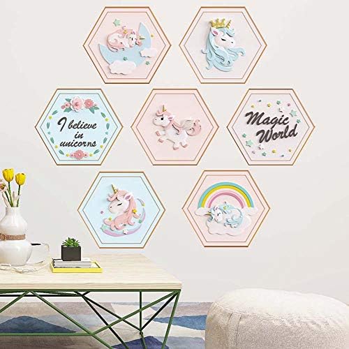iwallsticker Unicorn Rainbow Wall Art Pictures Set of Four Posters for Girls Bedroom Decor, Art Prints Teen Room Decorations