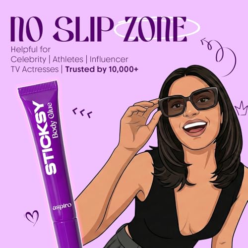 Aspiro Natural STICKSY Body Glue to Stick Clothes on Skin | 5-Hour Sweat-Proof Hold | Dermatologist Tested, Skin-Safe Adhesive | Invisible Clear Glue | Residue Free Fashion Tape Alternative