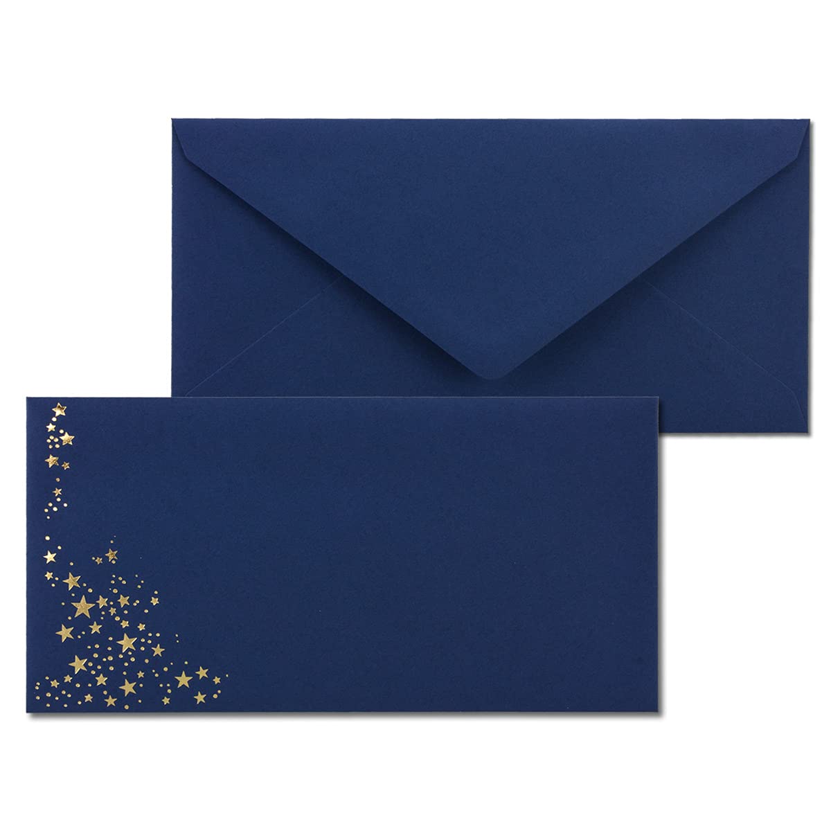 Christmas Envelopes Film Stars DIN Lang - 25 Stück Umschlag Blau // Sterne Gold