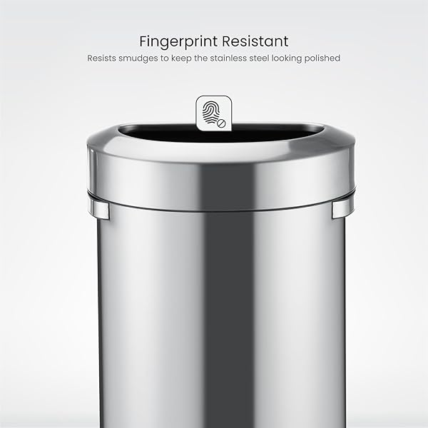 HOME ZONE LIVING 18 GALLON OPEN TOP TRASH CAN FOR COMMERCIAL AND OFFICE USE, SEMI-ROUND FLAT BACK DESIGN, SILVER, 68 LITERS