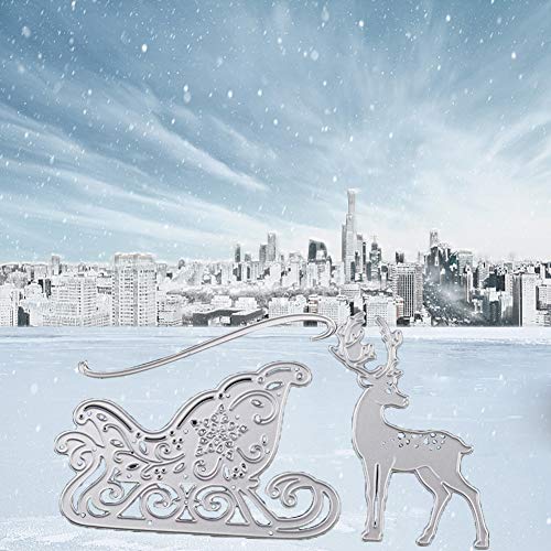Metal Dies for Scrapbooking - 3 Pcs Metal Cutting Die Christmas Deer Sledding Dies for DIY Scrapbooking Paper Card Template - Thumbnail 2
