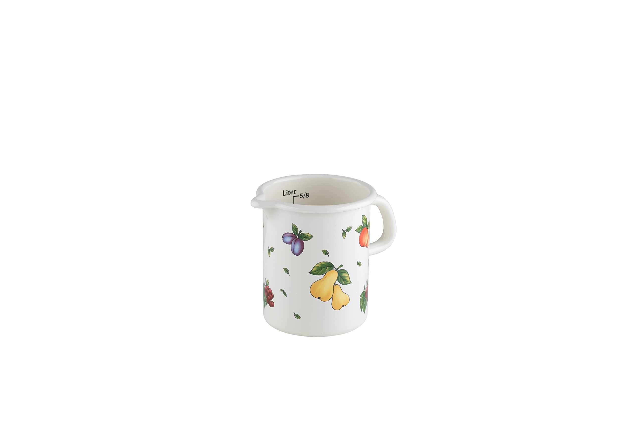 Riess, 0337-068, Kitchen Measure 9 0,5 L, Country - Fruit Garden, Diameter 9 cm, Height 12,0 cm, Capacity 0,5 Litre, Enamel, White with Fruit Decoration, Induction