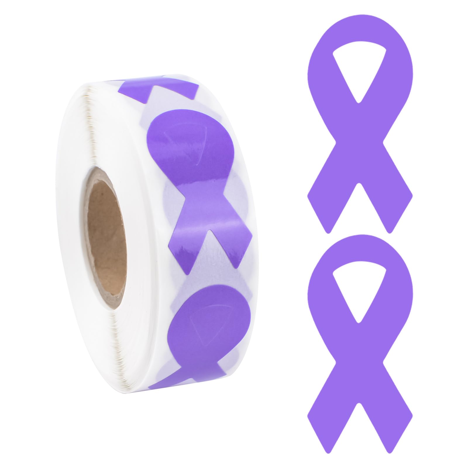 WANDIC Lilac Ribbon Awareness Sticker, 500 PCS Ribbon-Shaped Stickers Lavender Foster Care Infantile Awareness for Fundraising Events, 1.9 * 3.8cm.