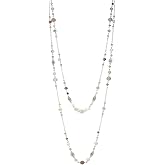 Long Beaded Silver Necklaces for Women Layered Long Statement Necklace with Stone Pearl Beads Double Sweater Chain Costume Jewelry for Women