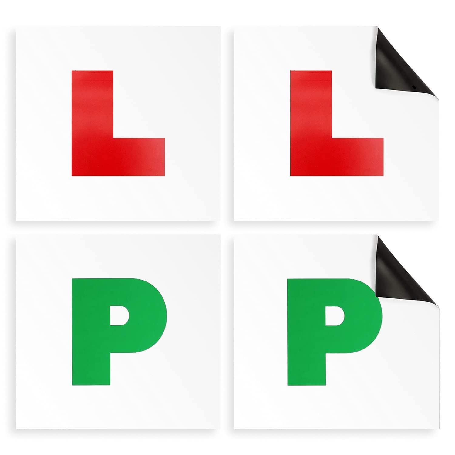 Haltons by Keplin Magnetic L & P Plates for Car – Pack of 4 PVC 1.3 mm Thick Road Legal Learner & Provisional Plates– Full Magnetic Backing, UK DVSA Compliant 17.8 × 17.8 cm
