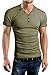 Aiyino Mens Casual V-Neck Button Cuffs Cardigan Short Sleeve T-Shirts M Army Green