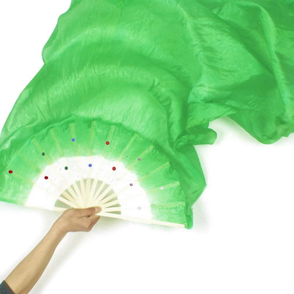 WEISIPU 1.8m Artificial Silk Belly Dance Handmade Bamboo Fans Veils Right Hand (Green) : Sports & Outdoors