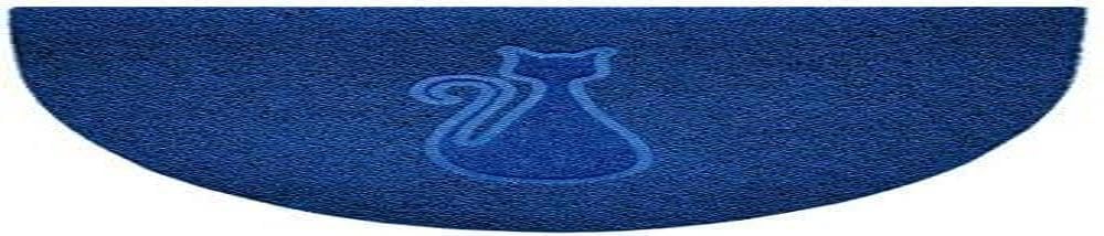 Nicoman Embossed Halfmoon Half Circle Door Mat Dirt-Trapper Jet-Washable Doormat 70x44cm (Blue, CAT Shape) - Use on Carpet ONLY