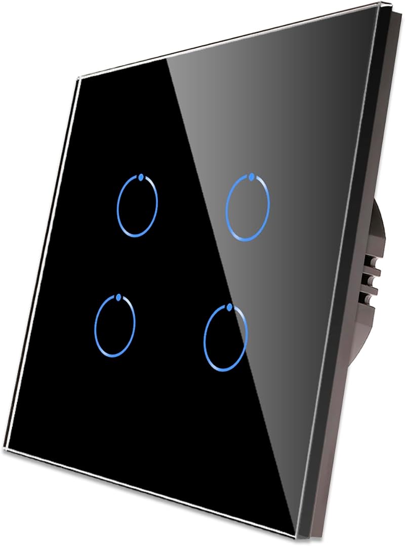 CNBINGO Touch Light Switch Black Tempered Glass 4-Gang 240V 500W/Gang