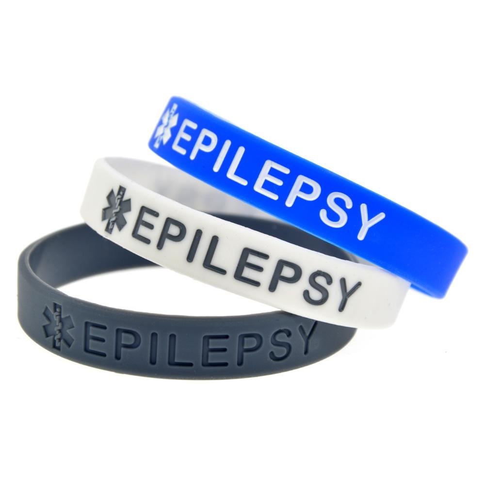 Pack of 3 Epilepsy Awareness Silicone Wristband Medical Alert Bracelet
