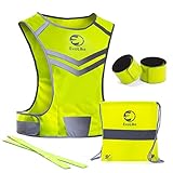 Premium Reflective Vest EvoLike of Unique Design for Running Walking Cycling Jogging Motorcycle with Pocket + 4 High Visibility Wristbands + Bag