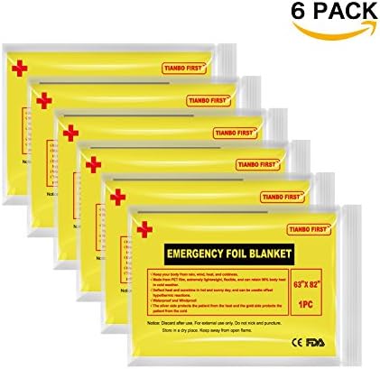 Emergency Blanket - (6-Pack), 63" x 82". Two-Sided Extra Large Mylar Survival Blanket for Marathons, Camping, Outdoors, First Aid Kits, Survival Kit, Car Emergency Kit