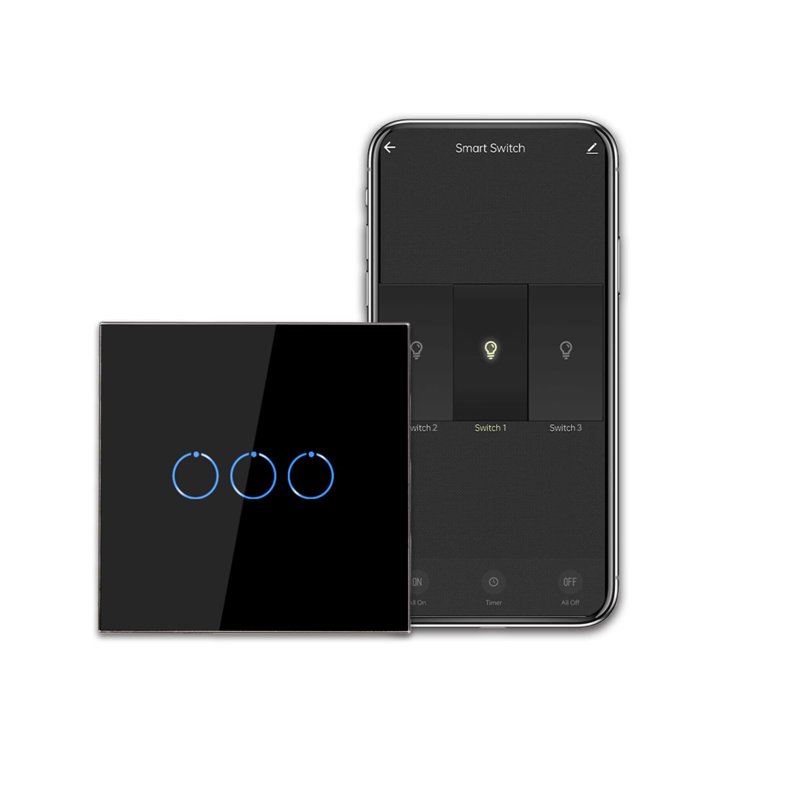 CNBINGO WiFi Smart Light Switch Work with Alexa, Google Assistant, Multi-Way Control by Smart Life App, 3-Gang Touch Light Switch, Black Glass Panel, LED Backlight, Neutral Wire Required — image 1