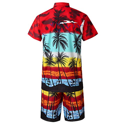 lotteQW Fashion Men's Casual Button Hawaii Print Beach Short Sleeve Quick Dry Suit 2019 New Suit - Thumbnail 6