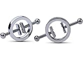 2Pcs Non-Piercing Nipple Rings with Weight Pendant - Stainless Steel Clips Adjustable Body Jewelry Fake Nipple Piercings