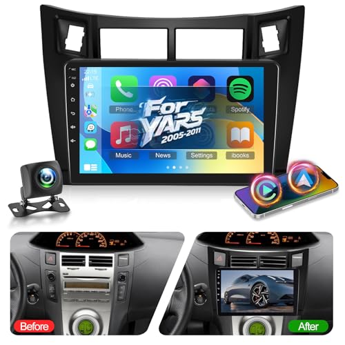 NHOPEEW 2G+64G Android Car Radio for Toyota Yaris 2005-2011 – Wireless Carplay and Android Auto – 9 Inch Stereo with WiFi GPS FM RDS + Rear Camera & Mic