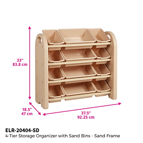 ECR4Kids 4Tier Toy Storage Organizer for Kids, Sand with 12 Sand Color