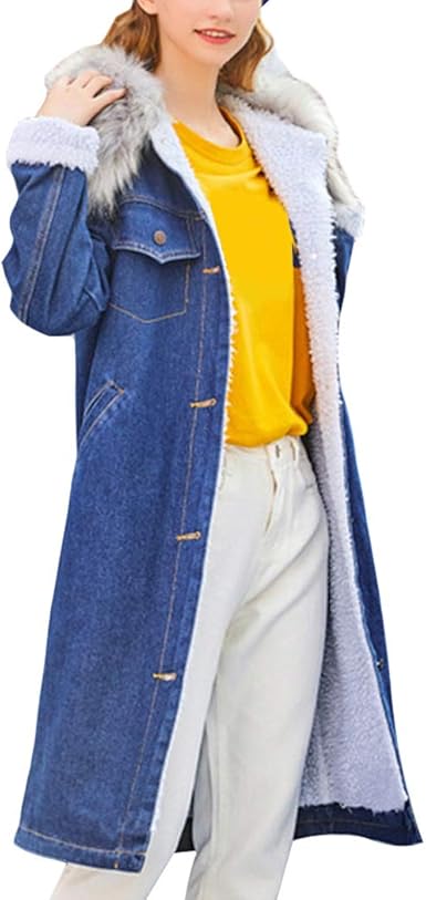 Women S Denim Winter Coat 2026.Women Fleece Lined Denim Coat Hooded Parka Winter Top Jacket Outwear ...