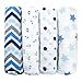 Blisscosy Silky Soft Classic Large Muslin Swaddle Blanket, 4 count 47 inch x 47 inch, Gift Box Set - 4 Pack A6A001 Assorted Blue, Christmas gift