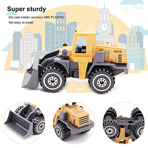 Alloy Construction Engineering Vehicle Toys set 12 PACK Stacker,Big forklift,Heavy duty roller,excavator,Heavy transport vehicle,Engineering mixer, Construction Traffic Sign mini Set for Kids Boys - Thumbnail 4