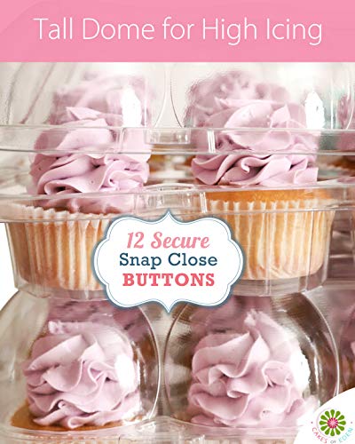(24 Pack x 10 Sets) STACK'nGO Cupcake Carriers - High Tall Dome Clear Containers Thick Plastic Disposable Storage Boxes. 2 Dozen Compartments Slots Holder Cupcakes Box Tray Container. Cup Cake Holders