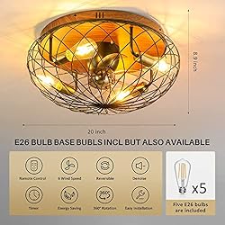 REDSTAR Modern Low Profile Cage Ceiling Fan with