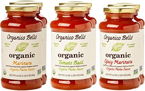 Organico Bello - Organic Gourmet Pasta Sauce - Variety Pack - 24oz (Pack of 6) - Non GMO, Whole 30 Approved, Gluten Free
