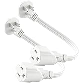 TCKN Flat Plug Extension Cord 1Ft White 3 Prong Short Cable 1625W 2-Pack | 90-Degree Plug Low Profile, 16AWG 13A 1625W, 3-Prong Grounded, Small Tight Spaces for Indoor Home, Office, Kitchen