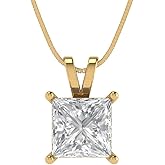 Clara Pucci 14K Yellow Gold Plated Solitaire 18" Box-Chain Necklace - Sterling Silver 2ct Princess Cut White Sapphire Pendant