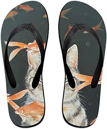 Couple Flip Flops Impressed Cat Fishes Print Chic Sandals Slipper Rubber Non-Slip Beach Thong Slippers