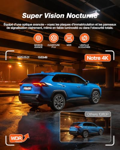 iZEEKER 4K Car Dashcam, Built-in Wi-Fi 6, Free 32G SD Card, 4K+1080P Dual Camera, 2.99" IPS Screen, App Control, Night Vision, G Sensor, Loop Recording, 24H Parking Mode