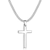 Fiusem Cross Necklace for Men, Silver Tone/Black/14K Gold Plated Mens Cross Necklaces with 3.5mm Chain and Stainless Pendant, Cuban Chain 16-24 Inches