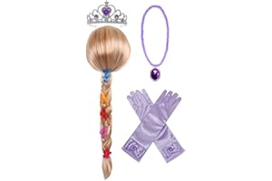 Yosbabe Princess Rapunzel Wig Braid with Princess Tiara Necklace Gloves Rapunzel Dress Up Costume Cosplay Accessories for Kids Girls
