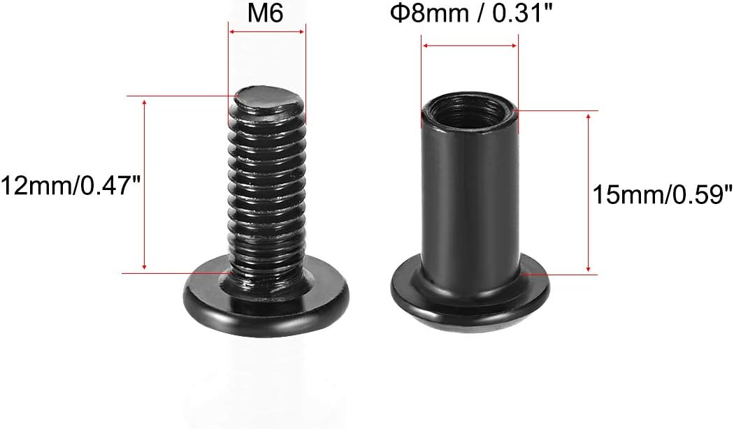 sourcing map Screw Post Fit for 5/16"(8mm) Hole Dia, Male M6x12mm Belt Buckle Binding Bolts Leather Fastener Carbon Steel Black 10 Sets - Image 3