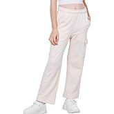 WULFUL Girl’s Cargo Sweatpants Wide Leg Fleece Lined Casual Pants for Girl Fall Winter Baggy High Waisted Pants with Pockets