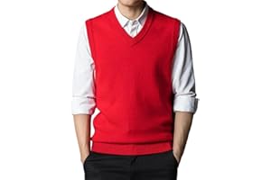 Men's V-Neck Knit Vest Solid Soft Warm Classic Fit Sleeveless Casual Layering Pullover Waistcoat