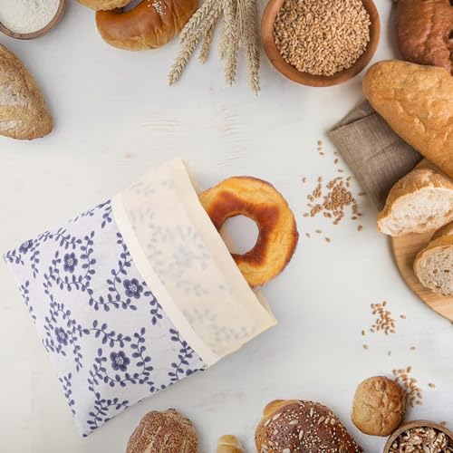 2pcs Reutilizable bolsas para pan, 42 * 32cm Bolsa de pan de cera de abejas, bolsa de lino, para masa madre, baguettes y panes artesanales