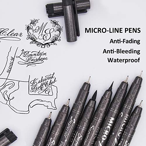 Micro line Pens, Bowite Black Fine Tip Writing Drawing Markers Pens, 13 Size, Fine Line Point Marker Pen Set for Illustration, Office, Sketch and more
