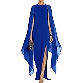 LicsHerbs Women's Plus Size Elegant High Split Flare Sleeve Formal Evening Gowns Maxi Dress with Cape