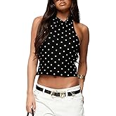 Womens Mock Neck Satin Tank Tops Backless Silk Halter Top Sexy Open Back Sleeveless Crop Tank Top Dressy Casual