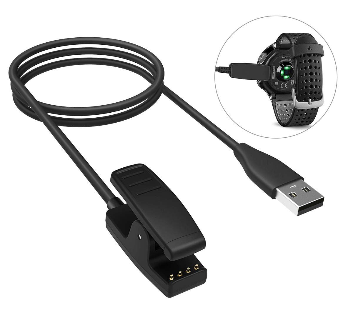 INF Charging cable compatible with Garmin Forerunner 235, 735XT, 630, 645, 230, Vivomove HR and Approach S20 / charger with clip holder, integrated overvoltage protection and overcurrent protection